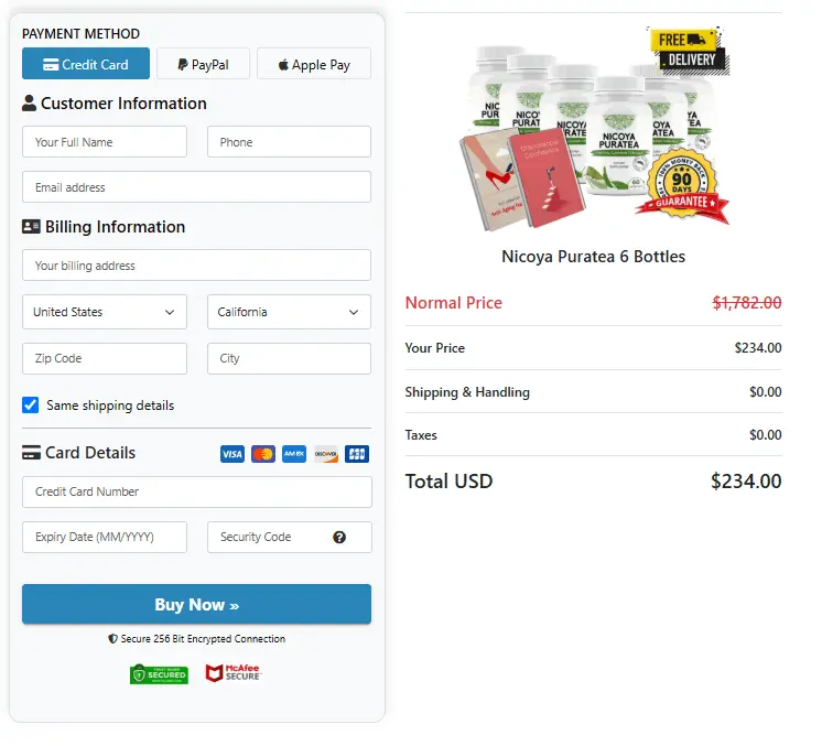 Nicoya Puratea™ Checkout Page